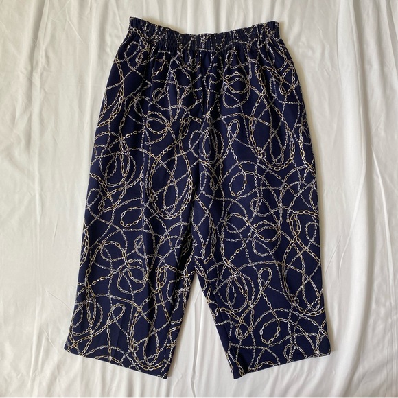 Vintage Pants - Vintage Navy Blue Chain Print Pants, Preppy Equestrian Summer Country Club Vibes